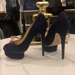 Charlotte Olympia blue suede heels